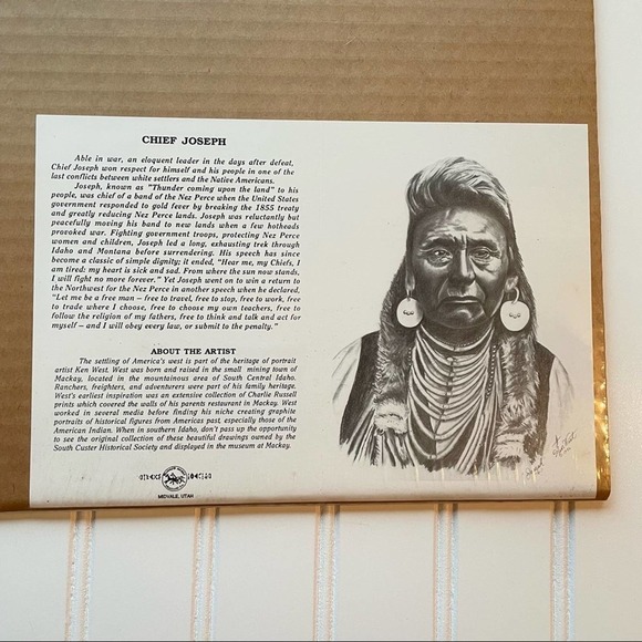Vintage Native American Indian Art Print Chief Joseph Nez Perce Ken West 1986 - Picture 3 of 5